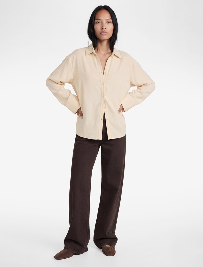  Viskon Karışımlı Klasik Yaka Uzun Geniş Kollu Oversize Gömlek