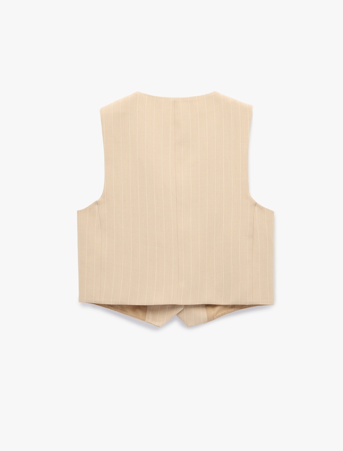  Düğmeli Kruvaze Çizgili Blazer Yelek