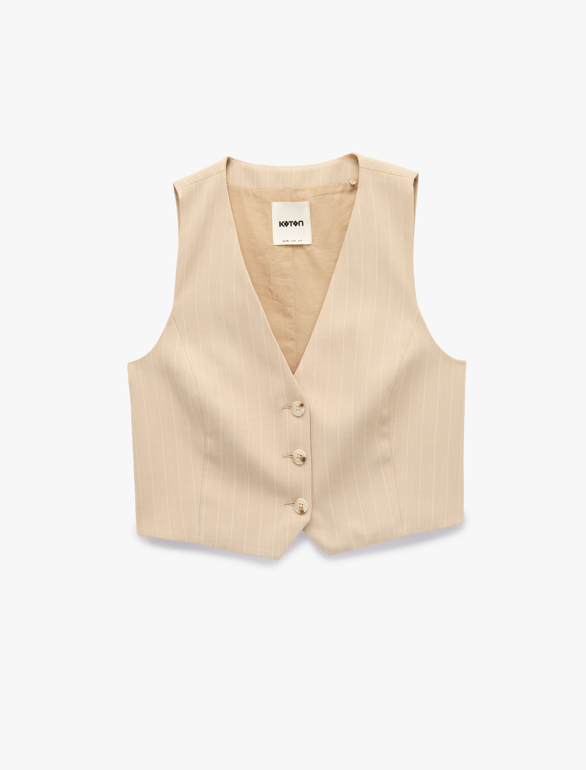   Düğmeli Kruvaze Çizgili Blazer Yelek