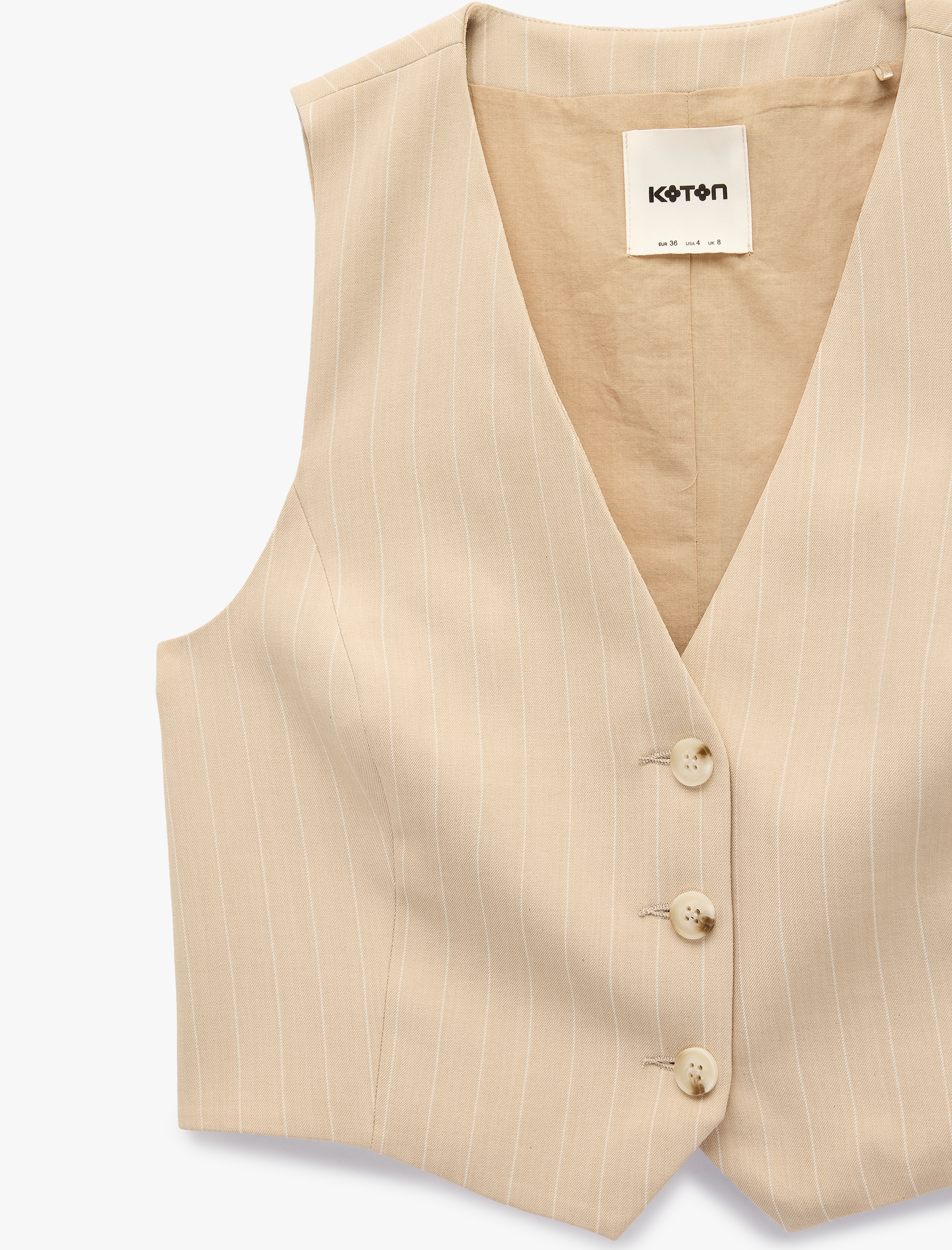   Düğmeli Kruvaze Çizgili Blazer Yelek