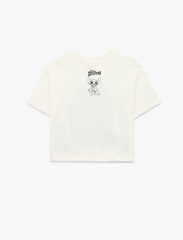 Kız Çocuk Lisanslı Stitch Baskılı Simli Bisiklet Yaka Kısa Kollu Pamuklu Tişört