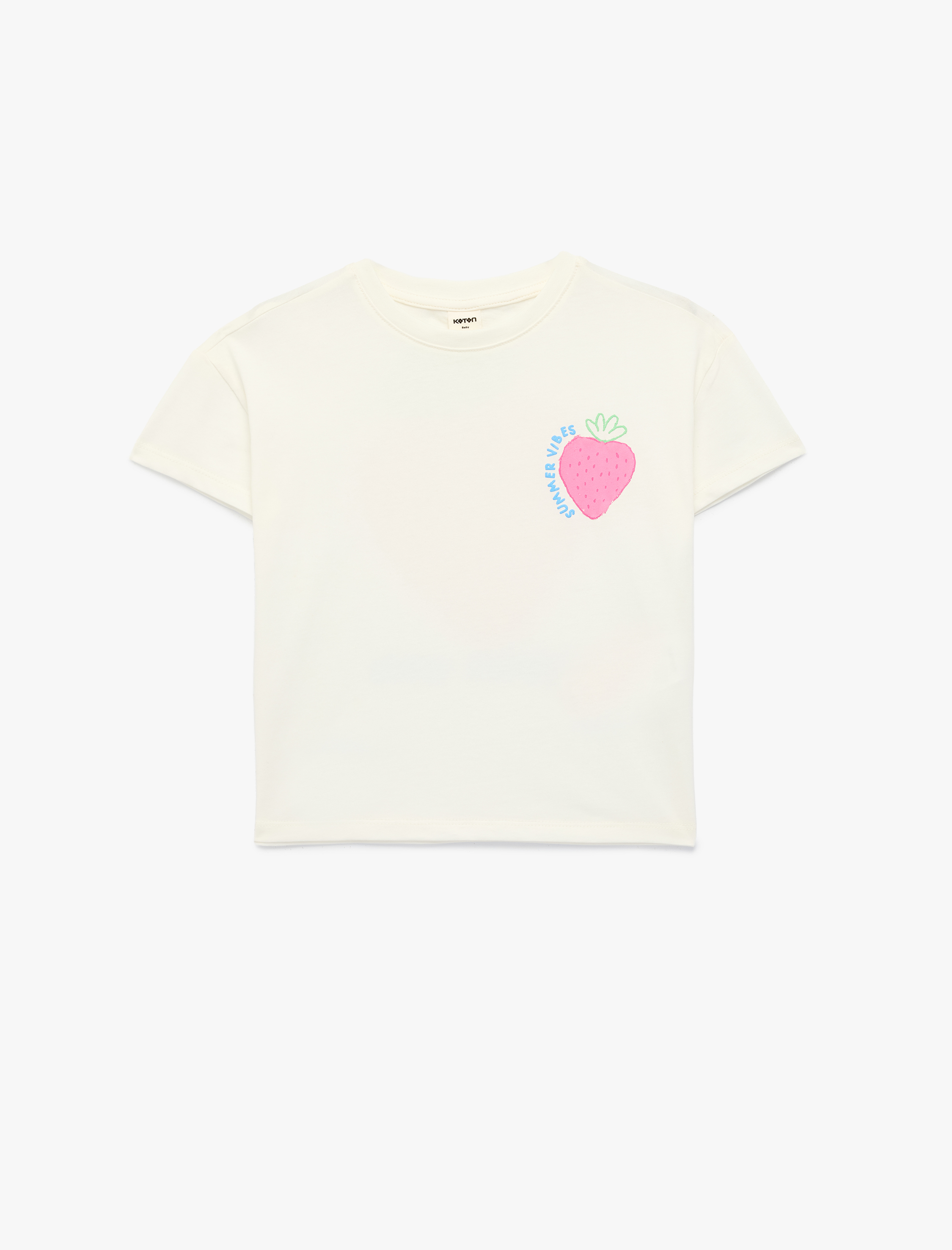  Kız Bebek Uzun Kollu Bisiklet Yaka Pamuklu Arkası Çilek Baskılı Tişört