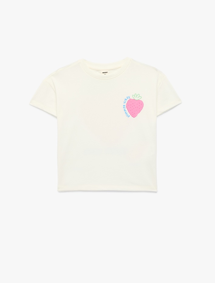 Kız Bebek Uzun Kollu Bisiklet Yaka Pamuklu Arkası Çilek Baskılı Tişört