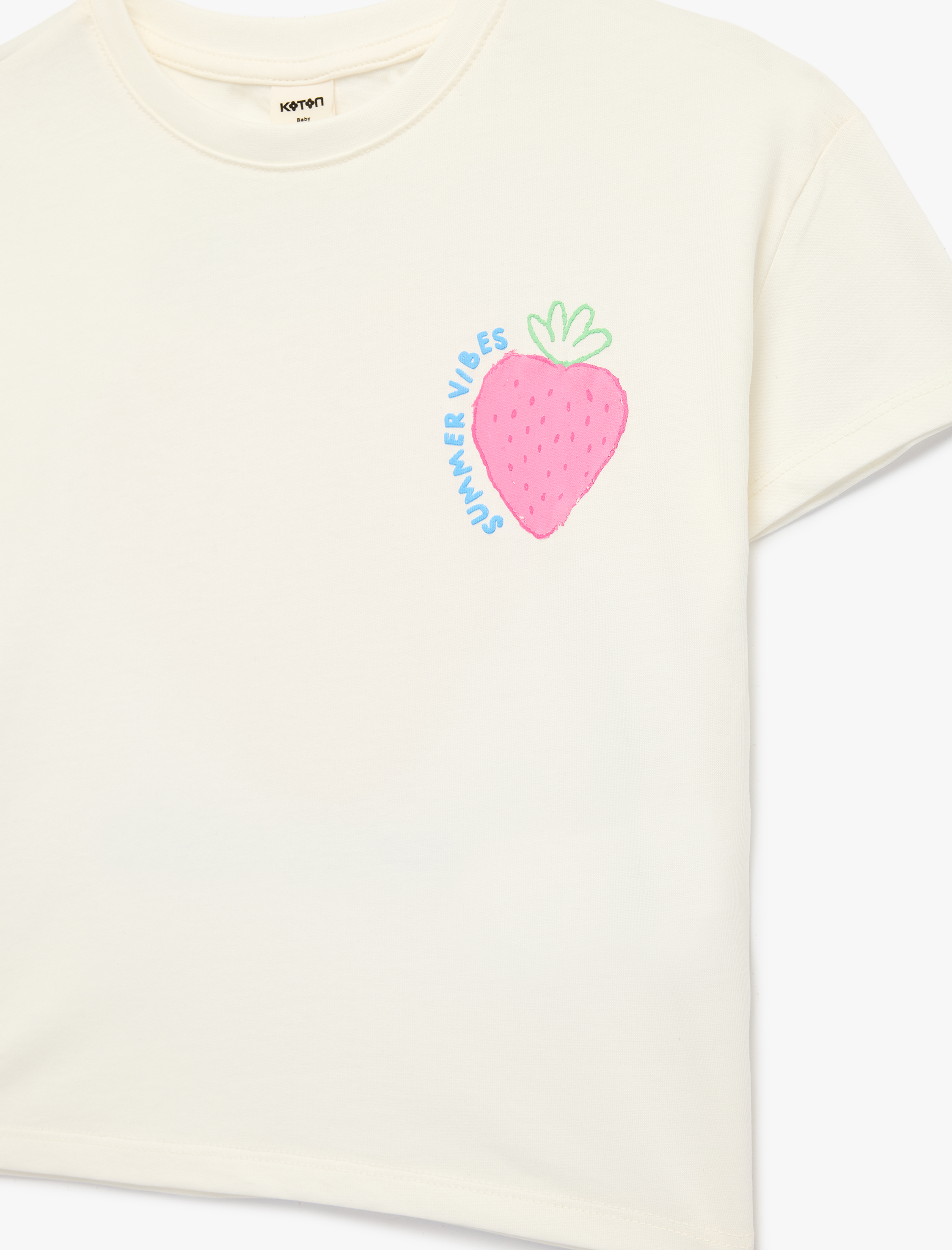  Kız Bebek Uzun Kollu Bisiklet Yaka Pamuklu Arkası Çilek Baskılı Tişört