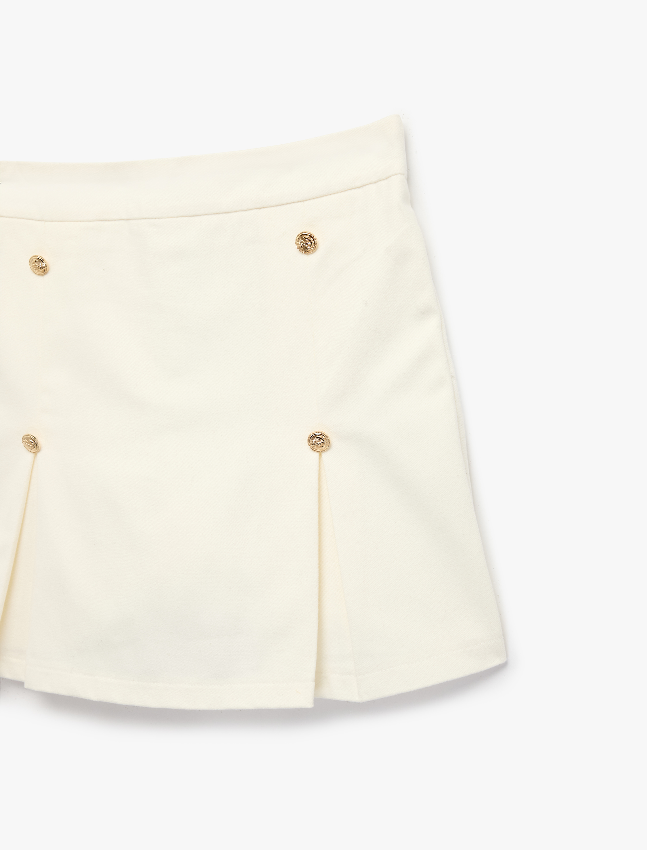  Kız Çocuk Pamuklu Gabardin Kumaş Beli Lastikli Düğme Detaylı Pileli Şort Etek