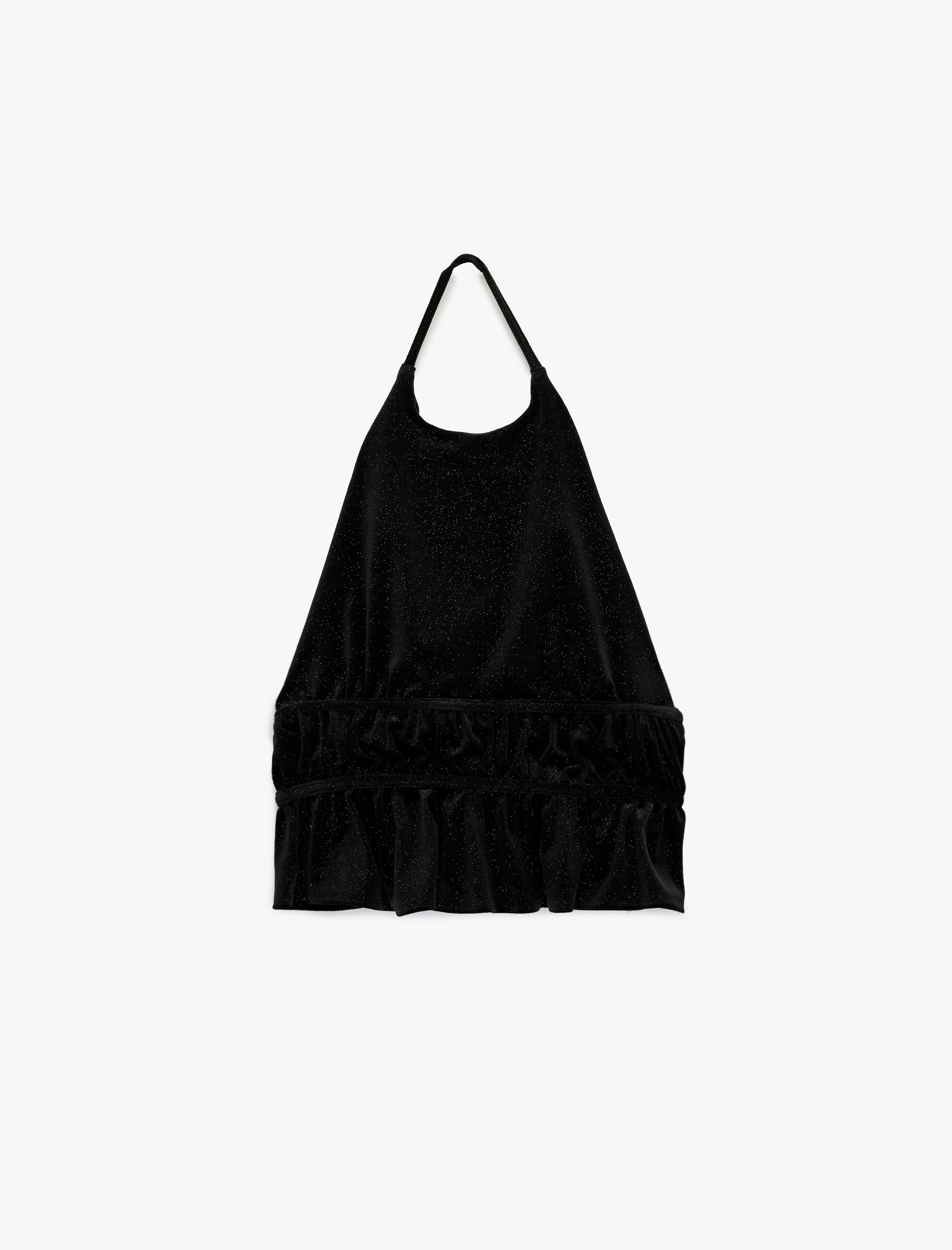   Sırt Dekolteli Halter Yaka Simli Kadife Bluz