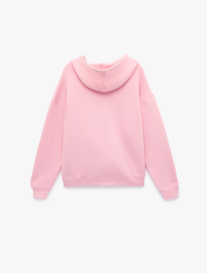  Kapüşonlu Fermuarlı Yıldız İşleme Detaylı Oversize Taşlı Sweatshirt