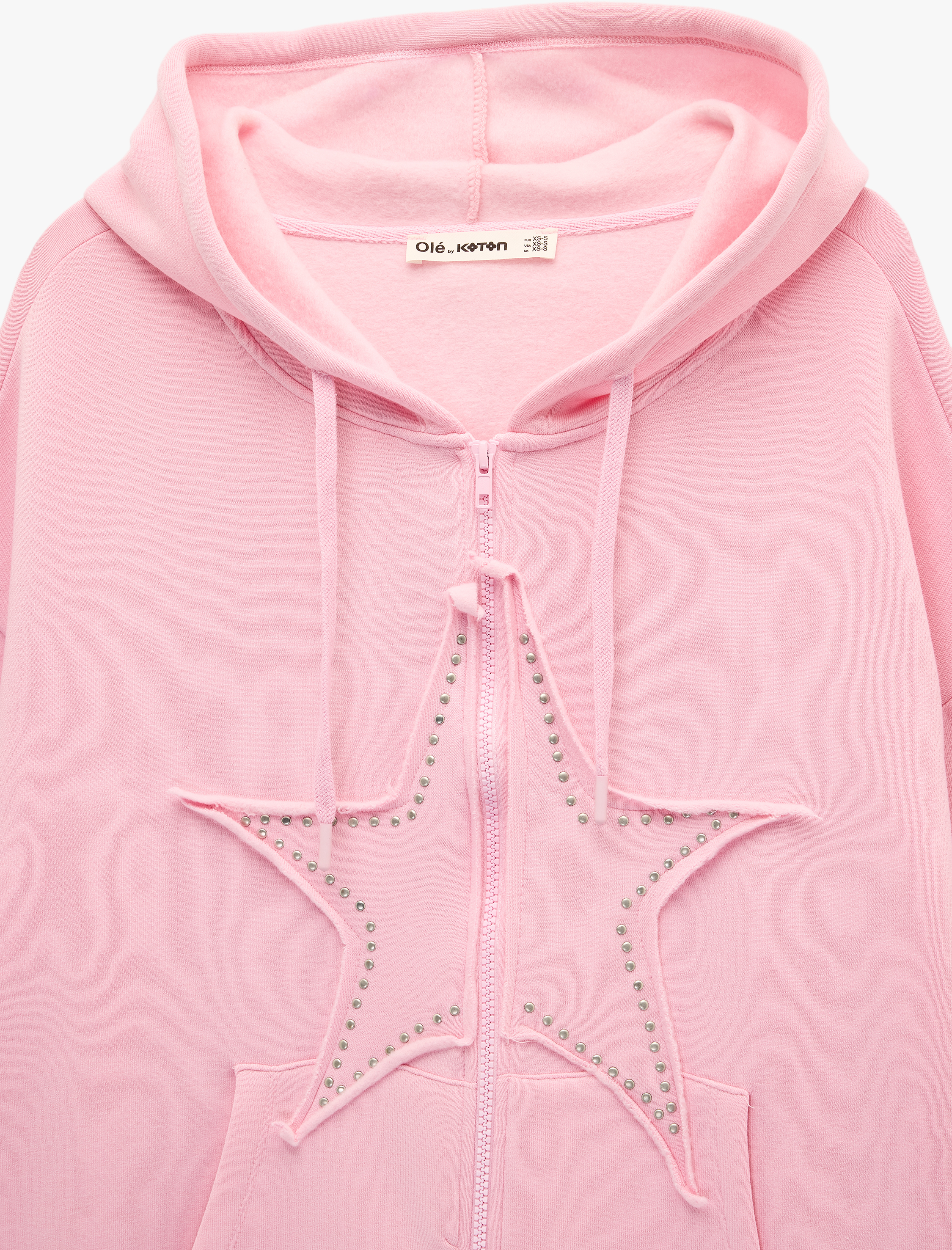   Kapüşonlu Fermuarlı Yıldız İşleme Detaylı Oversize Taşlı Sweatshirt