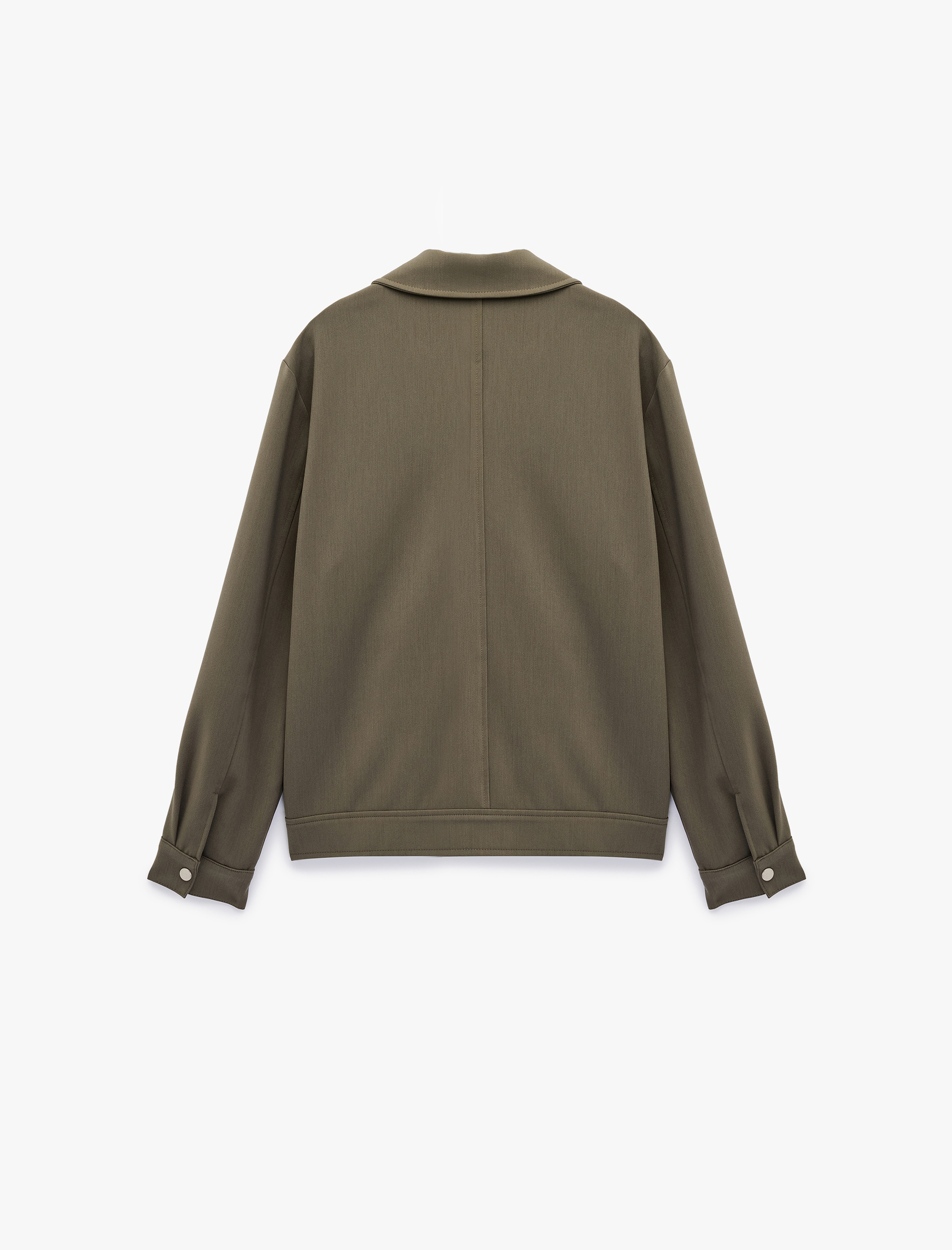   Viskon Karışımlı Cepli Uzun Kollu Gömlek Yaka Fermuarlı Kaşe Ceket