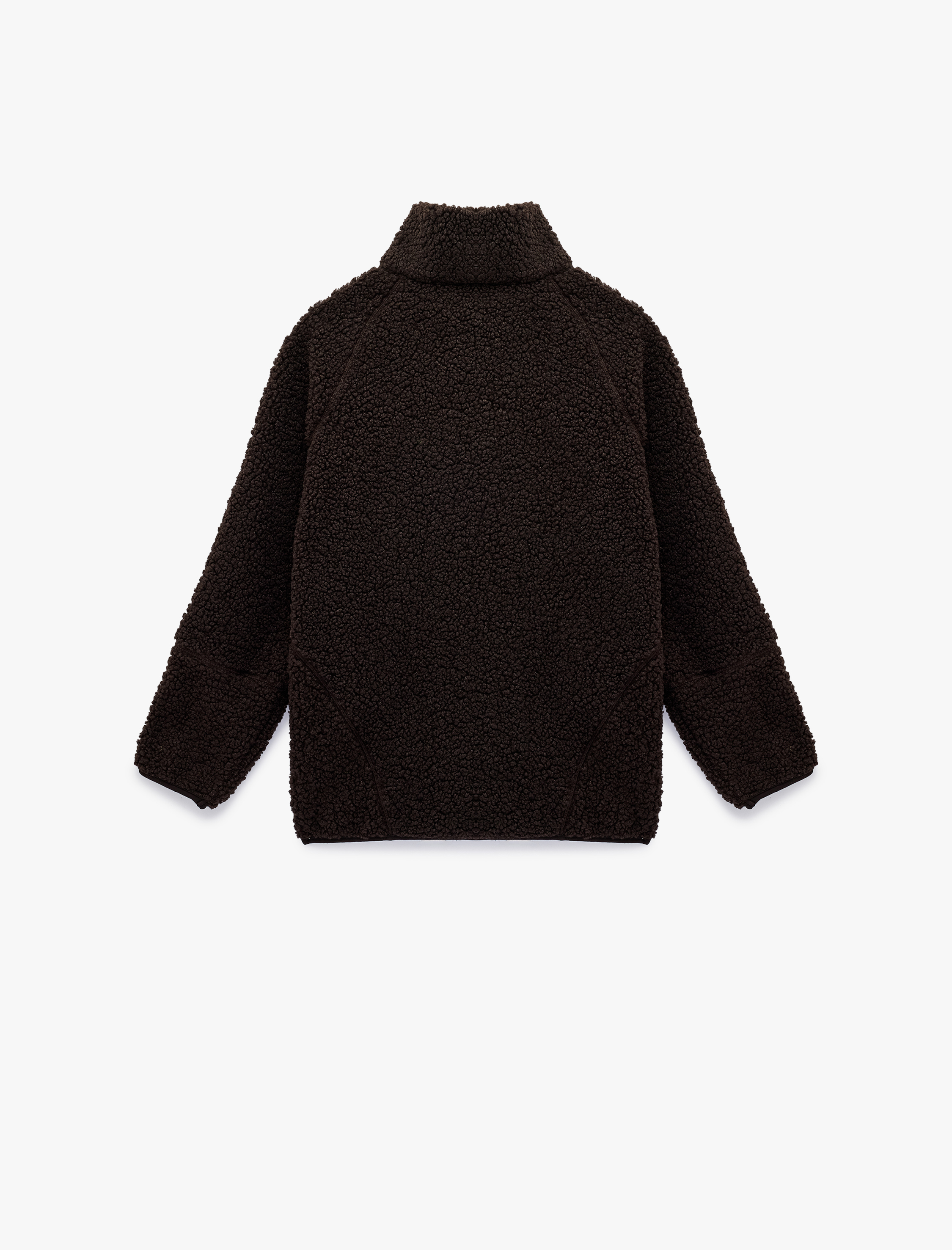   Uzun Kollu Dik Yaka Cep Detaylı Fermuarlı Oversize Peluş Ceket