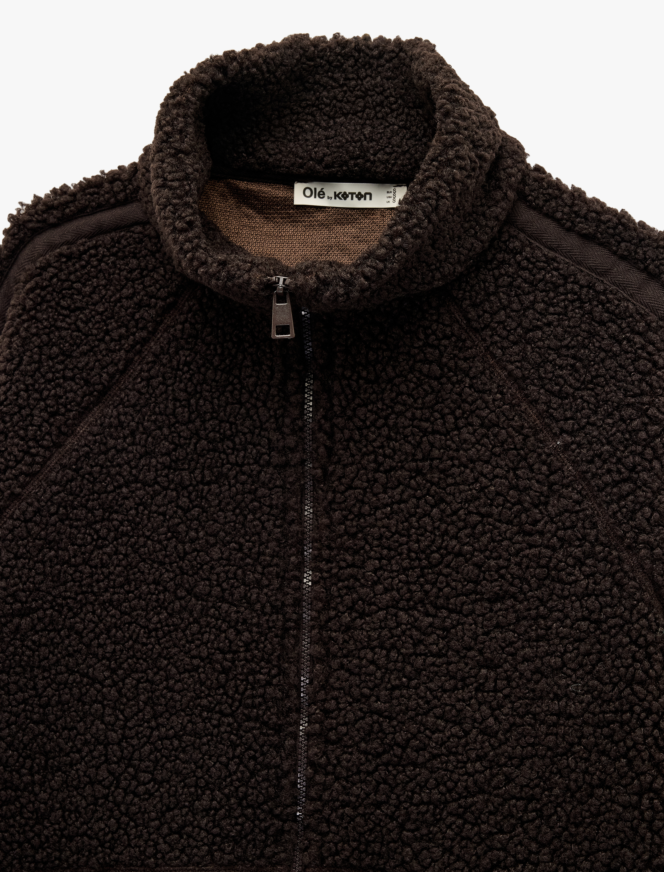   Uzun Kollu Dik Yaka Cep Detaylı Fermuarlı Oversize Peluş Ceket