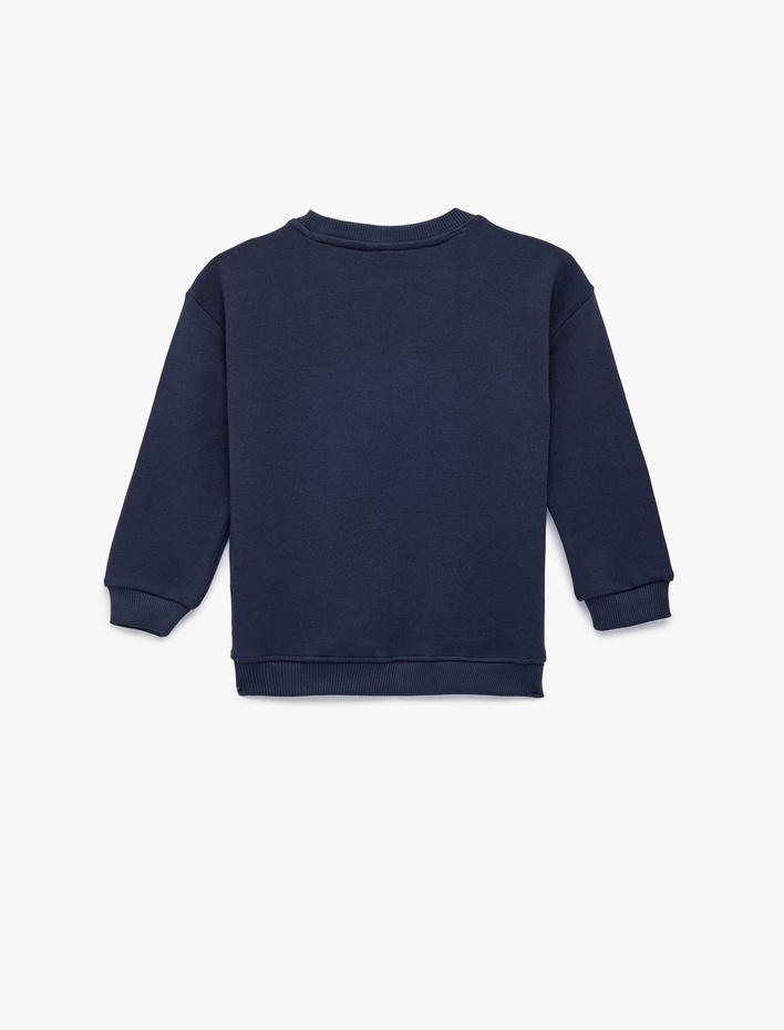 Erkek Bebek Pamuklu Şardonlu Uzun Kollu Bisiklet Yaka Baskılı Oversize Sweatshirt