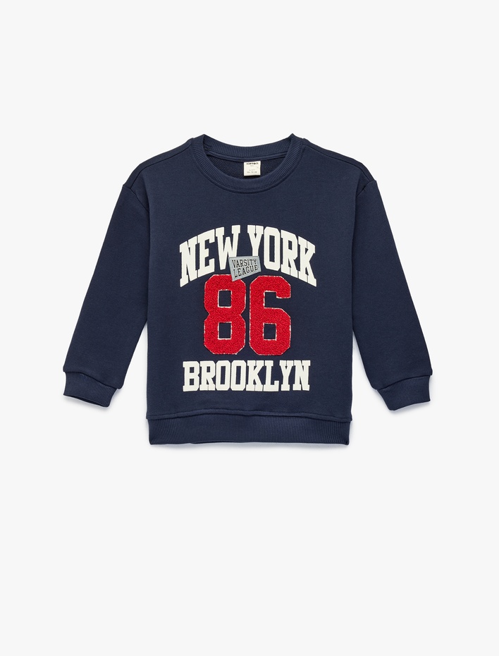 Erkek Bebek Pamuklu Şardonlu Uzun Kollu Bisiklet Yaka Baskılı Oversize Sweatshirt