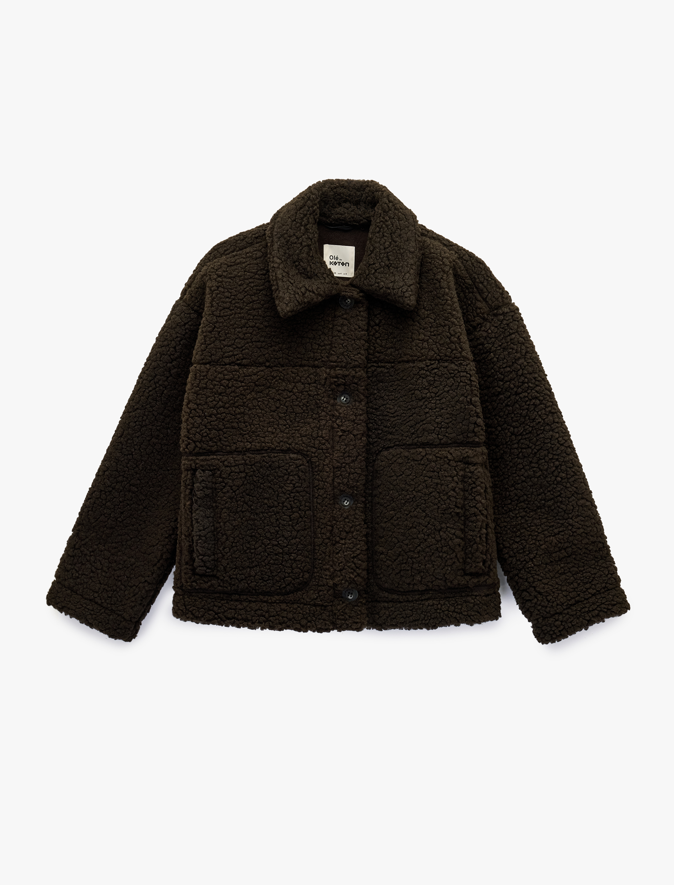   Düğmeli Uzun Kollu Cep Detaylı Klasik Yaka Peluş Ceket