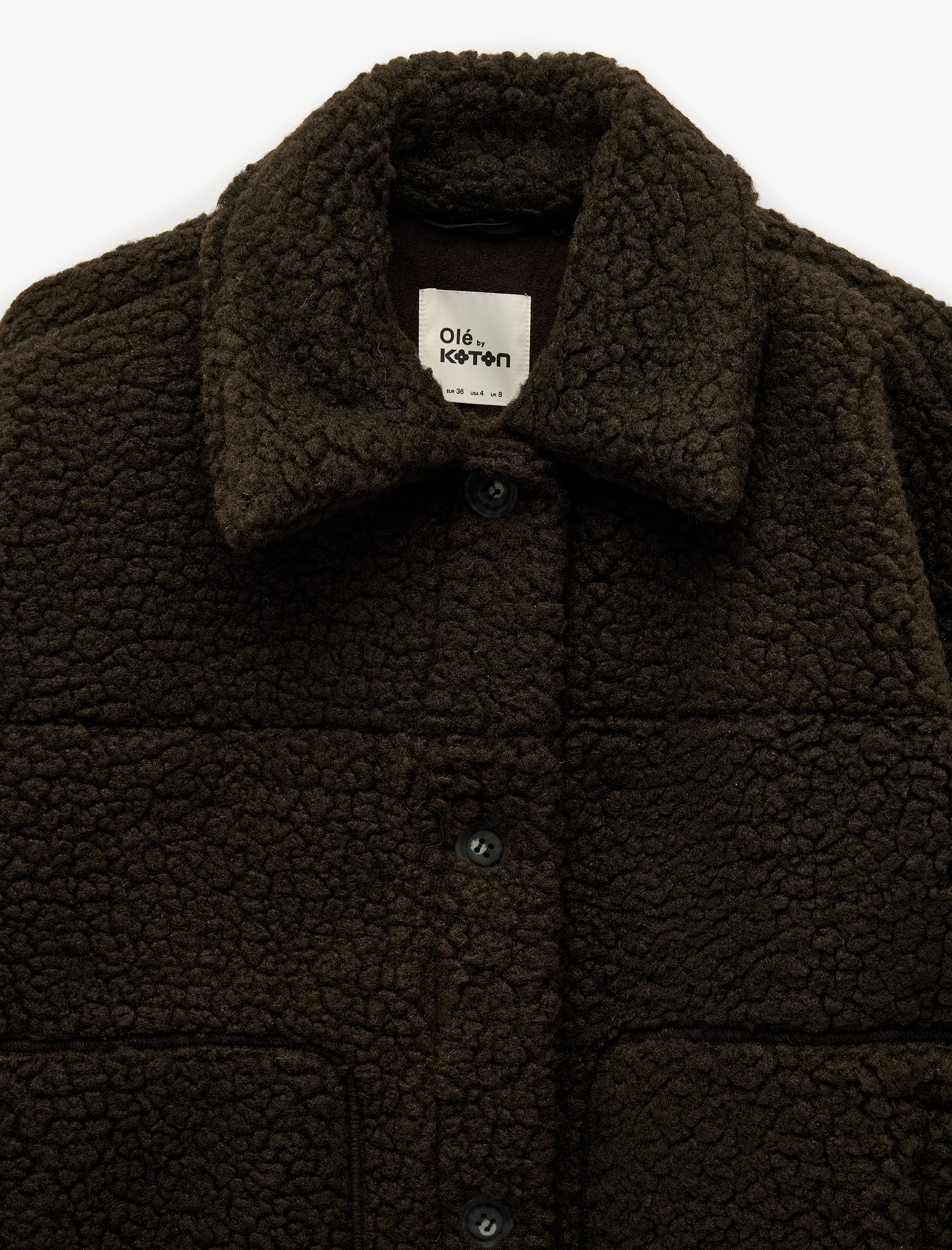   Düğmeli Uzun Kollu Cep Detaylı Klasik Yaka Peluş Ceket