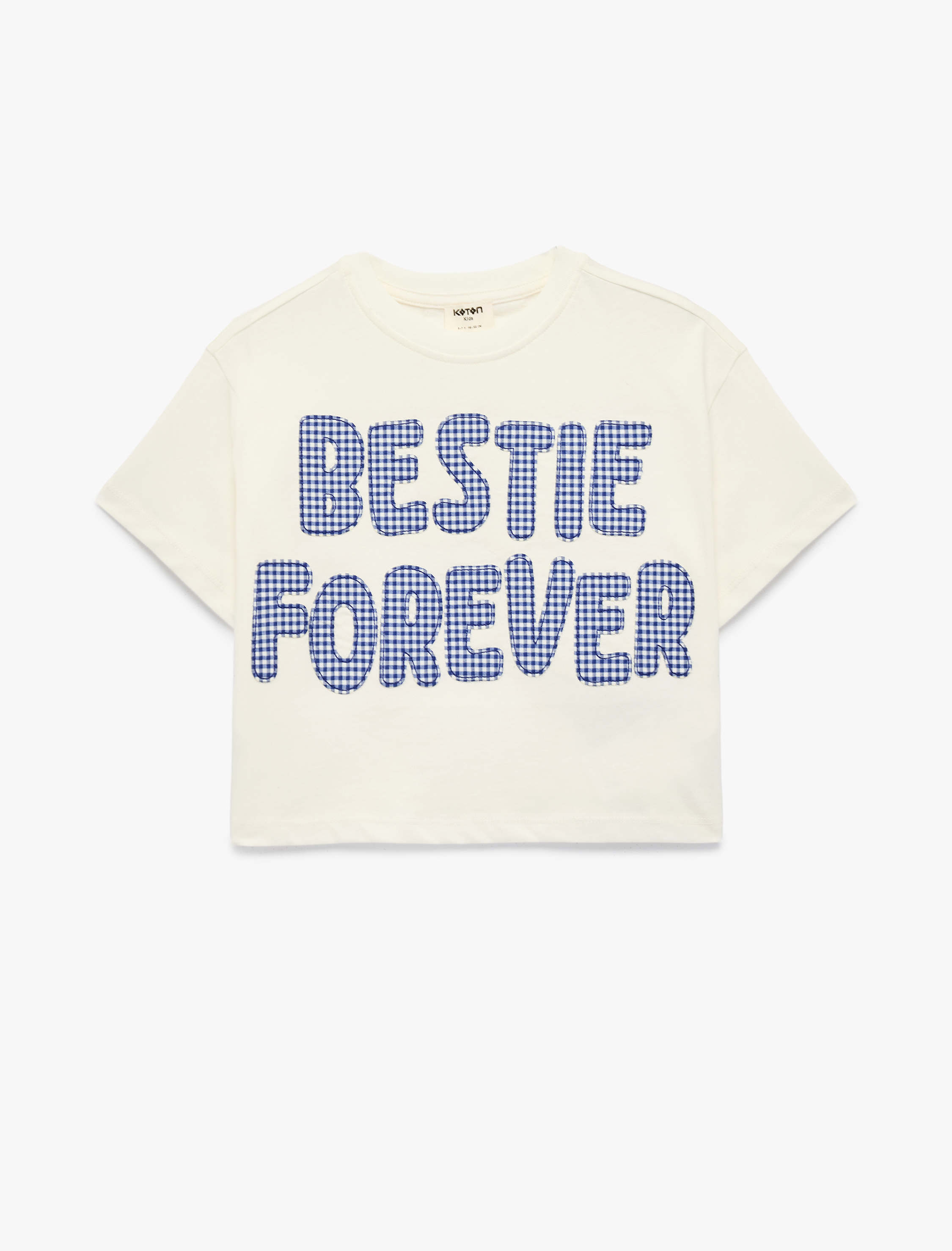  Kız Çocuk Pamuklu Pötikare Aplike Detaylı Kısa Kollu Bisiklet Yaka Tişört