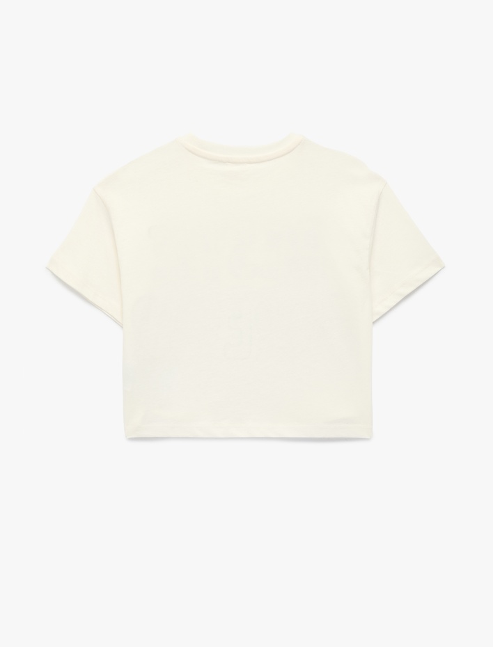 Kız Çocuk Pamuklu Pötikare Aplike Detaylı Kısa Kollu Bisiklet Yaka Tişört