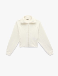 Şardonlu Uzun Kollu Klasik Yaka Fermuarlı Sweatshirt