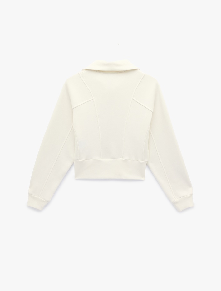  Şardonlu Uzun Kollu Klasik Yaka Fermuarlı Sweatshirt