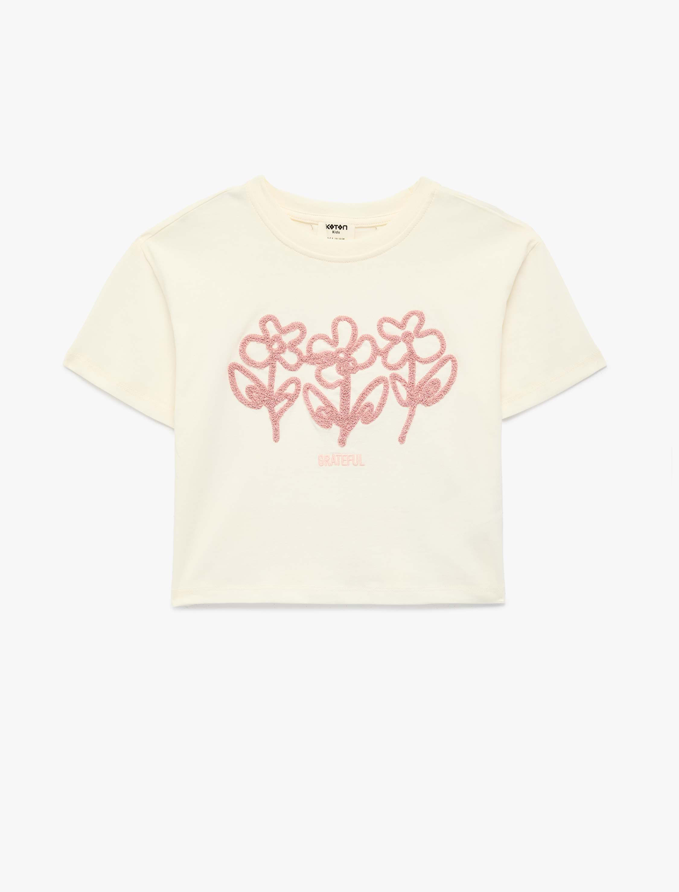  Kız Çocuk Pamuklu Kısa Kollu Bisiklet Yaka Çiçekli Tişört