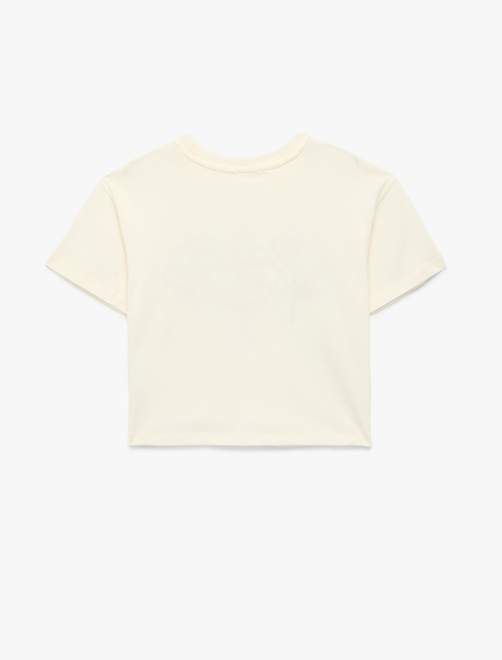 Kız Çocuk Pamuklu Kısa Kollu Bisiklet Yaka Çiçekli Tişört