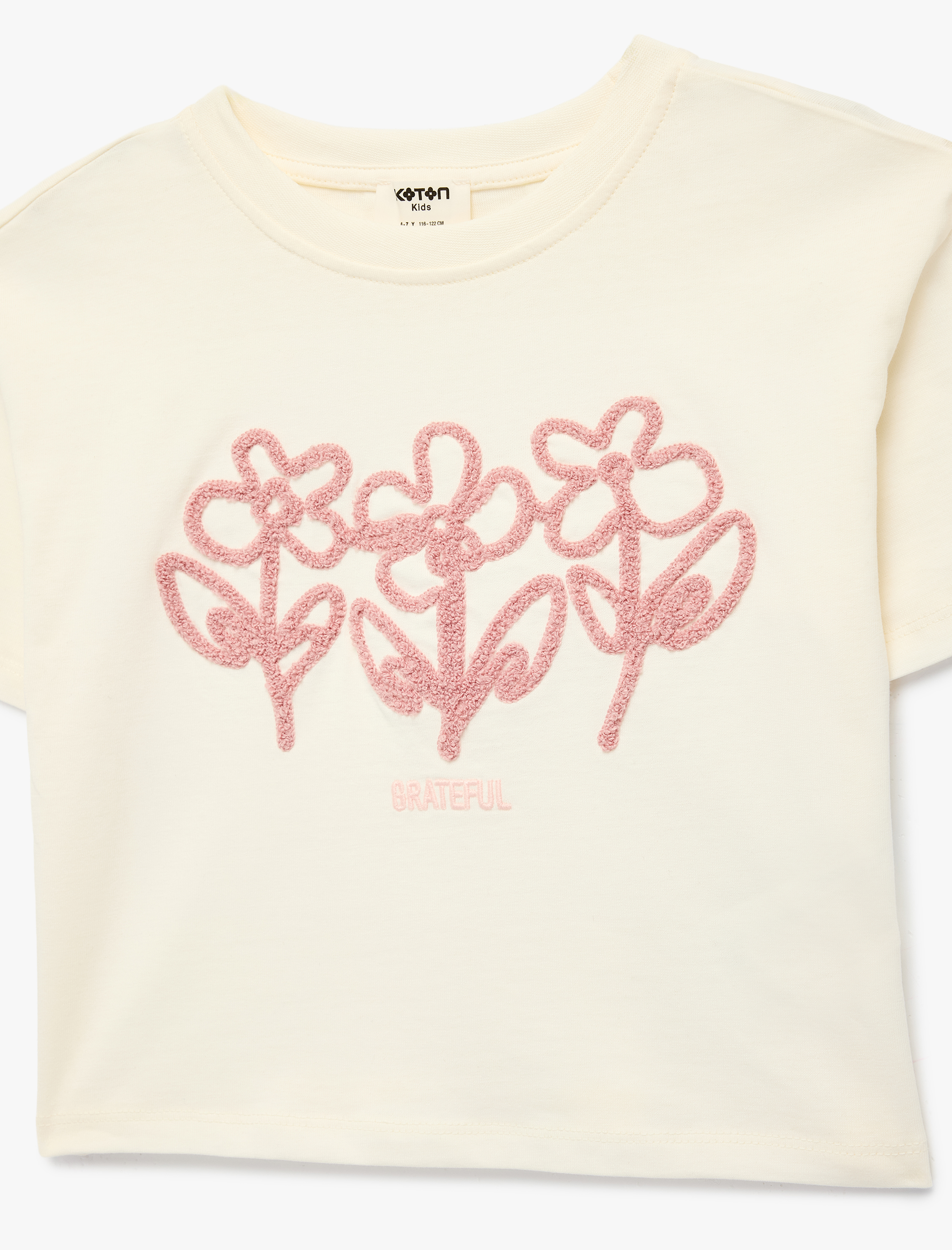  Kız Çocuk Pamuklu Kısa Kollu Bisiklet Yaka Çiçekli Tişört