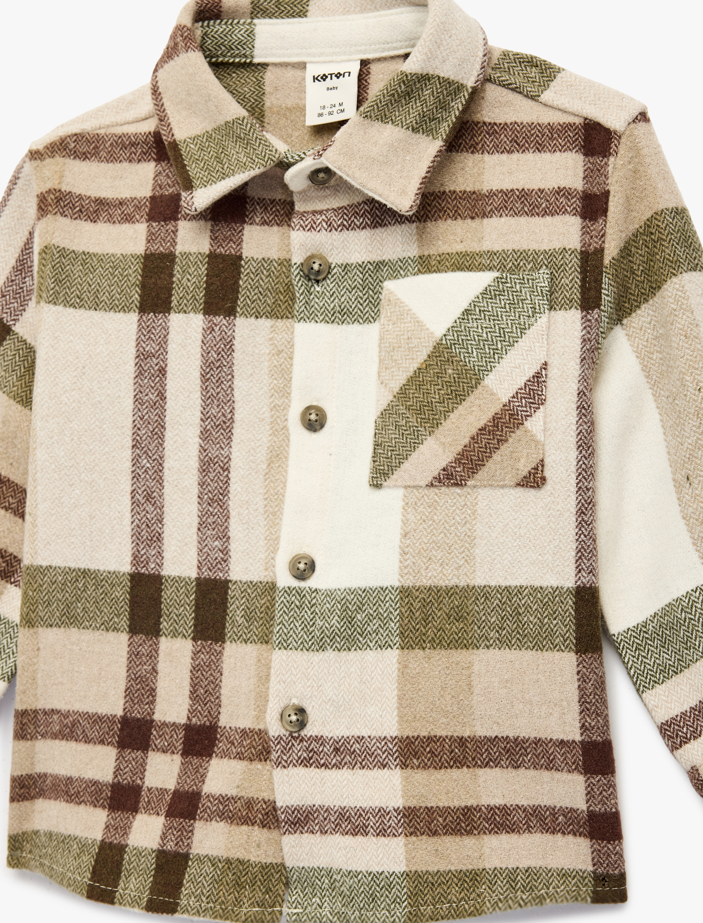  Erkek Bebek Uzun Kollu Klasik Yaka Düğmeli Cepli Ekose Oduncu Gömleği