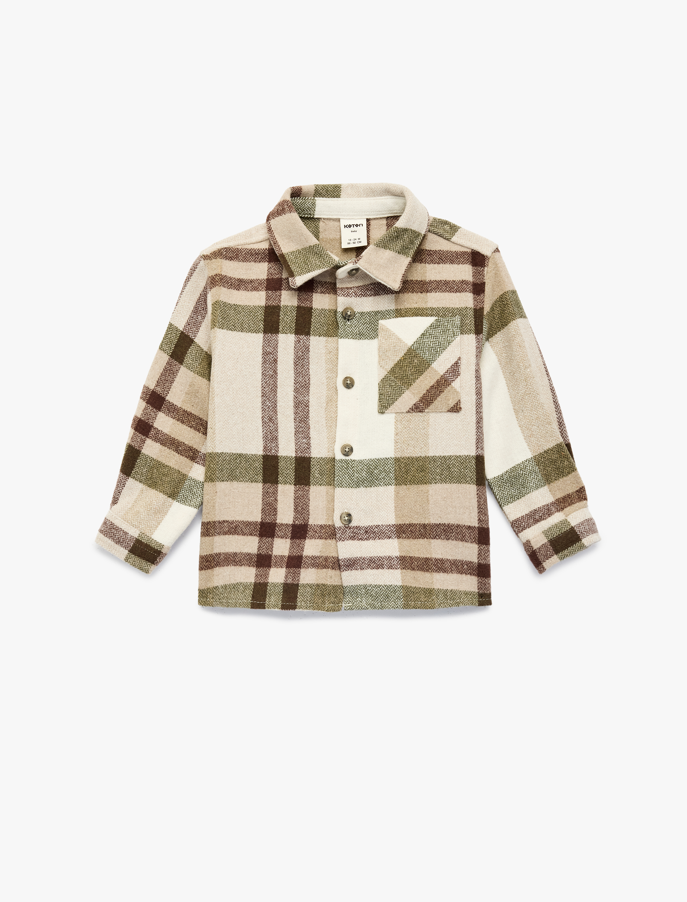  Erkek Bebek Uzun Kollu Klasik Yaka Düğmeli Cepli Ekose Oduncu Gömleği