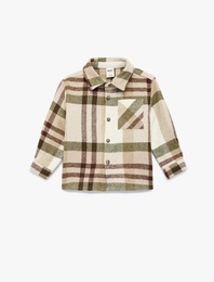 Uzun Kollu Klasik Yaka Düğmeli Cepli Ekose Oduncu Gömleği