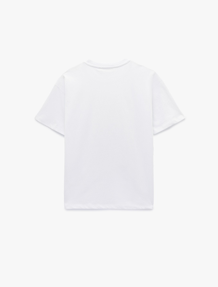  Kısa Kollu Bisiklet Yaka Ayıcık Baskılı Oversize Tişört