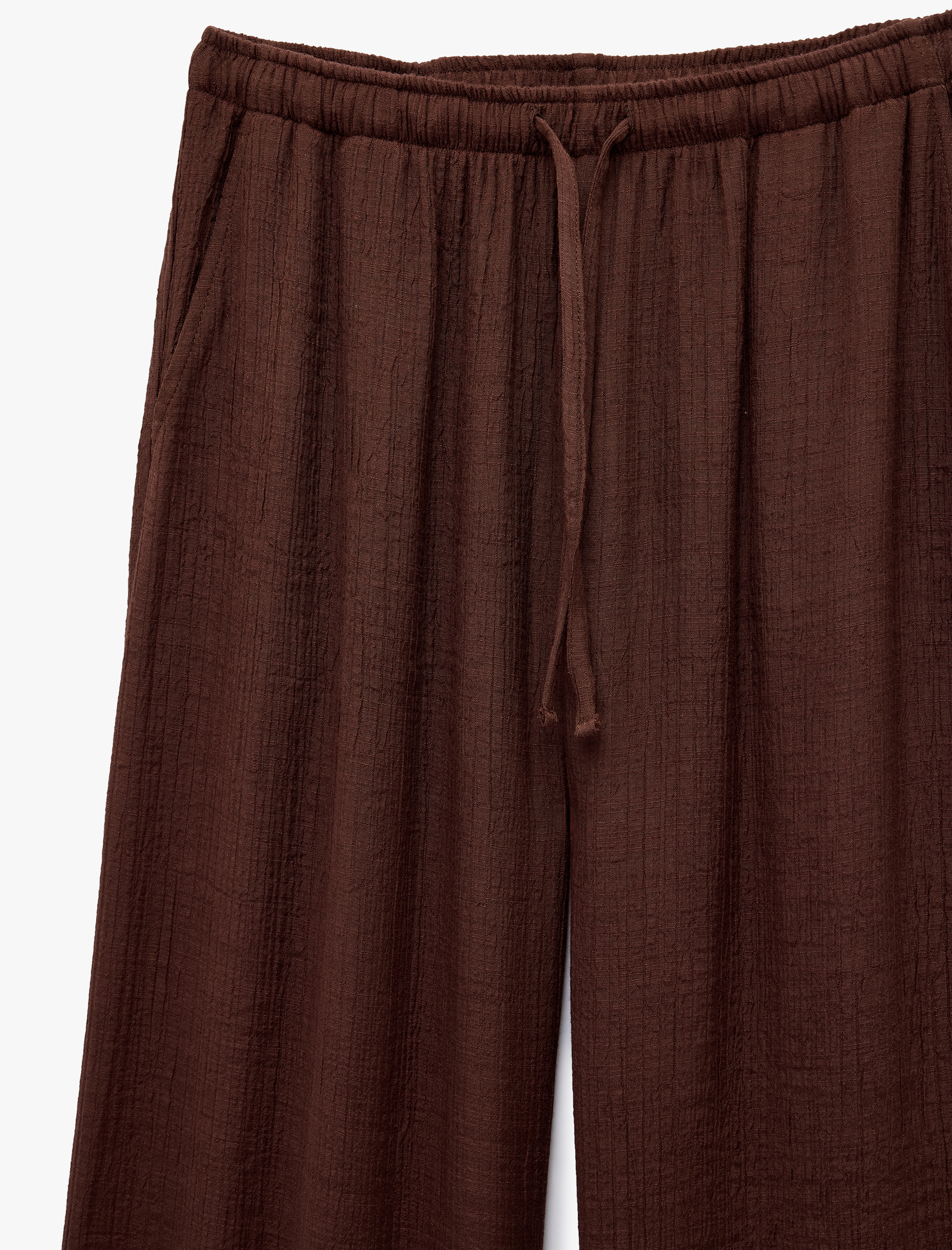   Beli Bağcıklı Cep Detaylı Düz Paça Viskon Karışımlı Pantolon