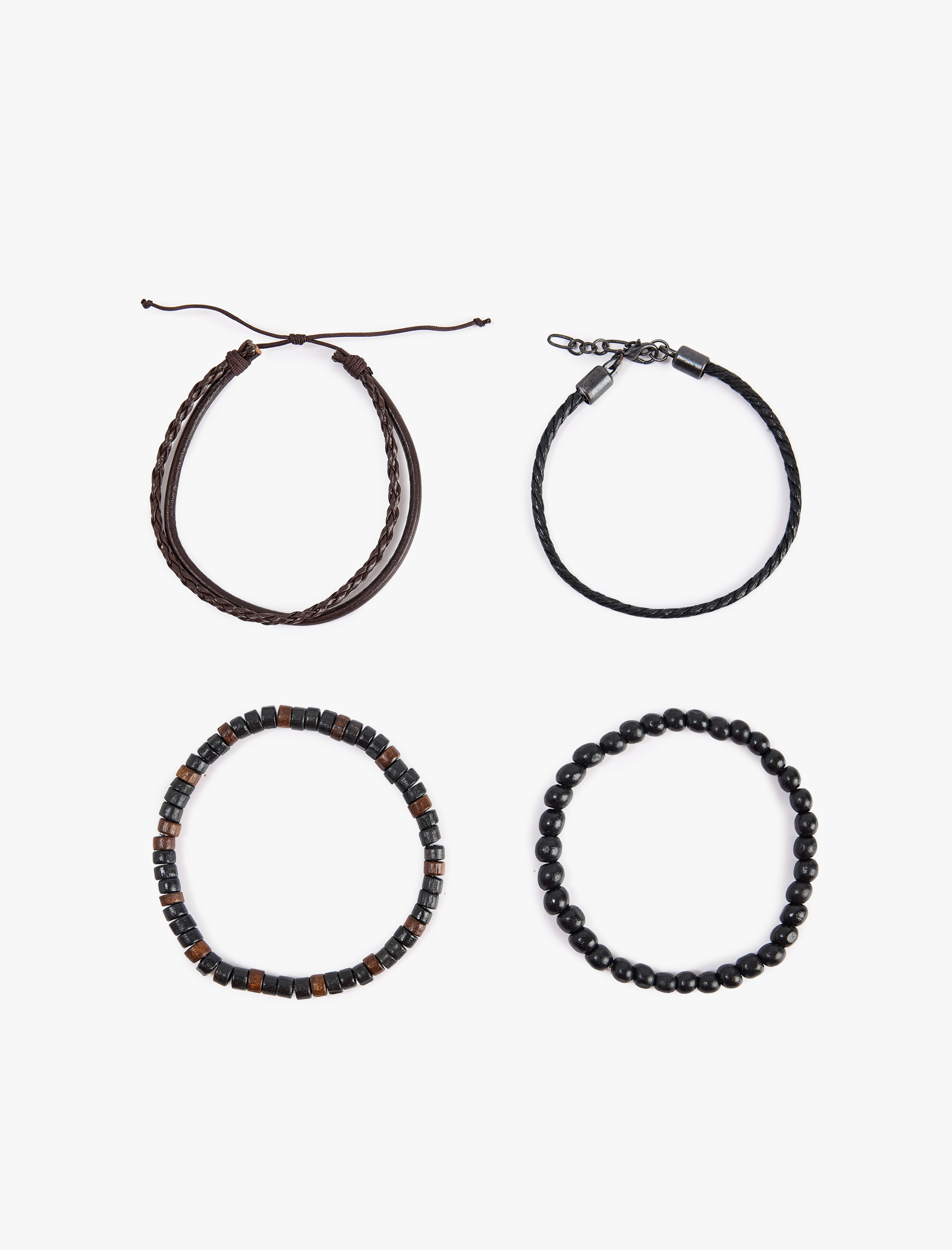  Erkek Ahşap Boncuklu 4'lü Bileklik Seti