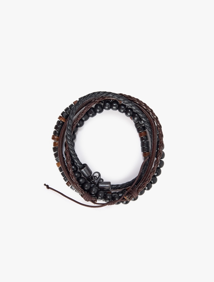 Erkek Ahşap Boncuklu 4'lü Bileklik Seti