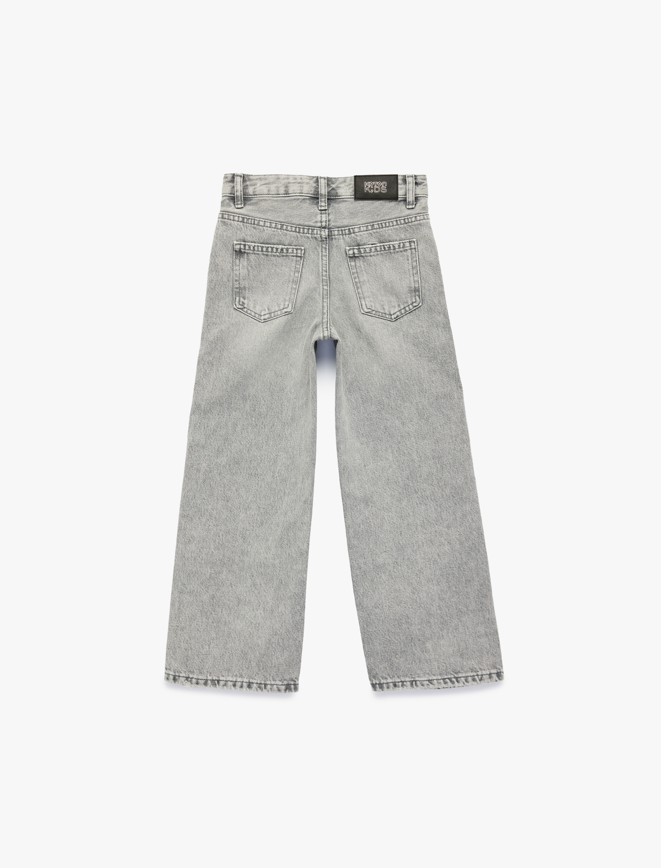  Kız Çocuk Pamuklu Cepli Geniş Paça Denim Pantolon