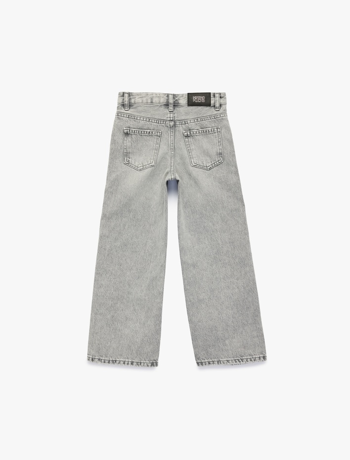 Kız Çocuk Pamuklu Cepli Geniş Paça Denim Pantolon