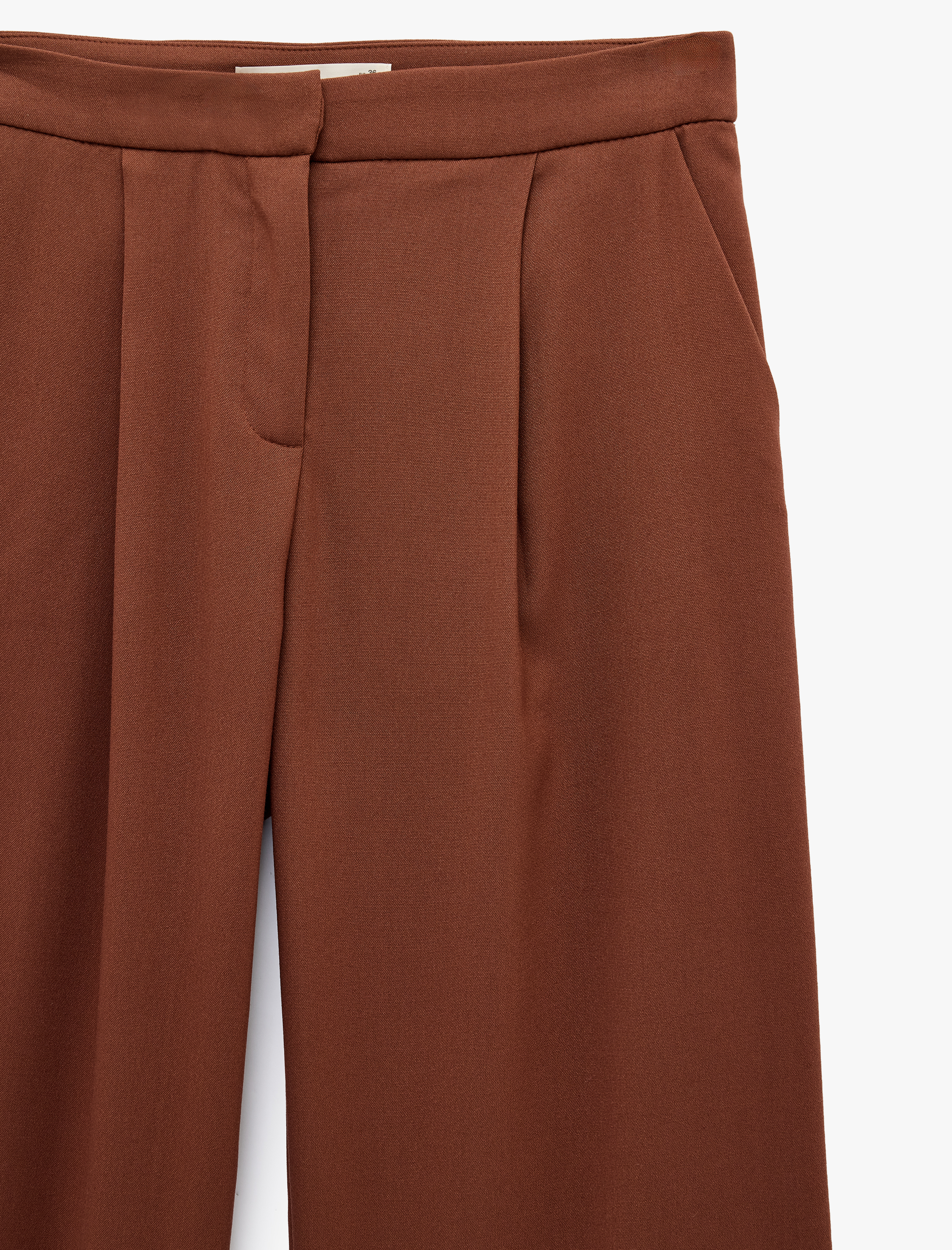   Pile Detaylı Cepli Düz Bol Paça Kumaş Pantolon