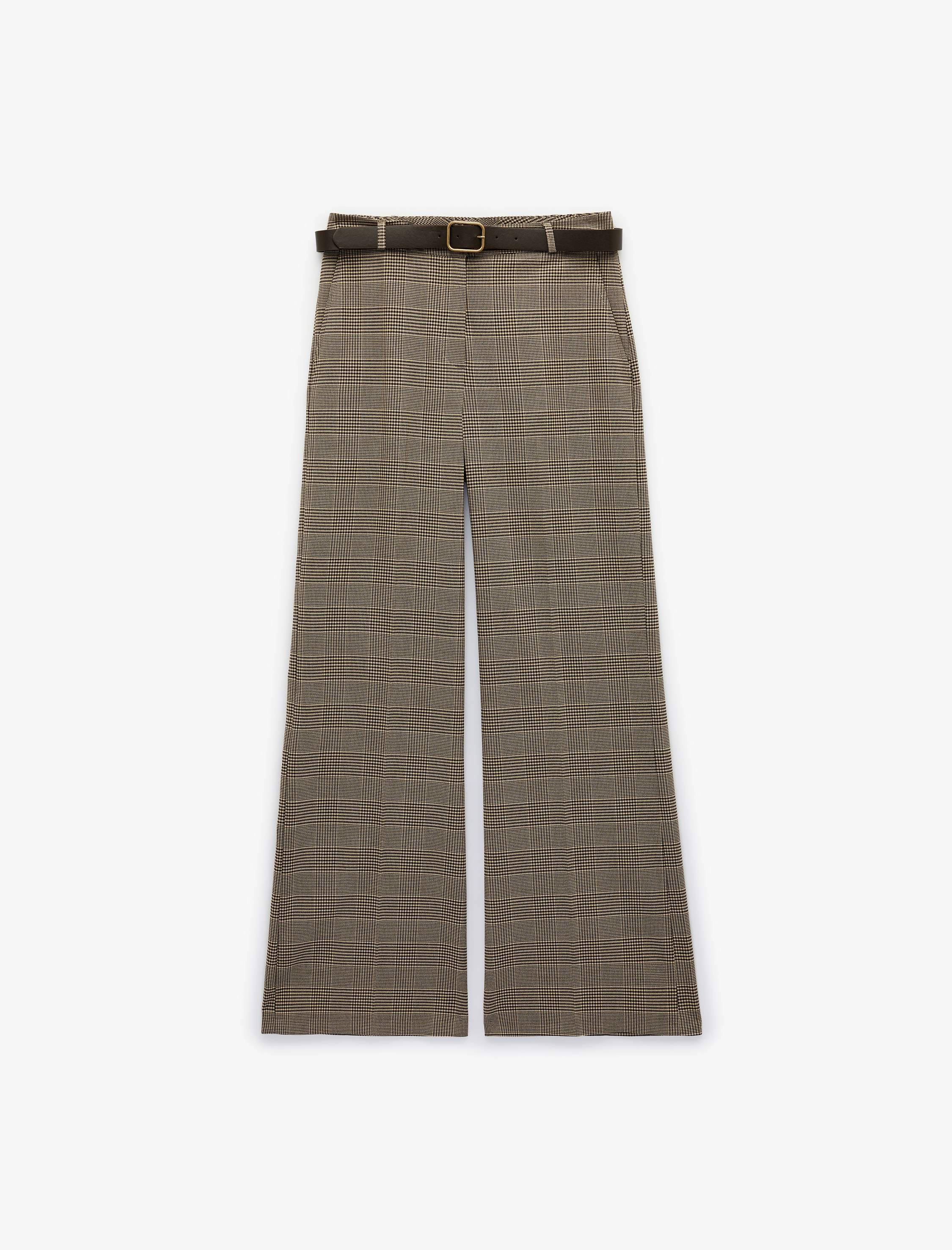   Kemerli Geniş Paça Cepli Kumaş Ekose Pantolon