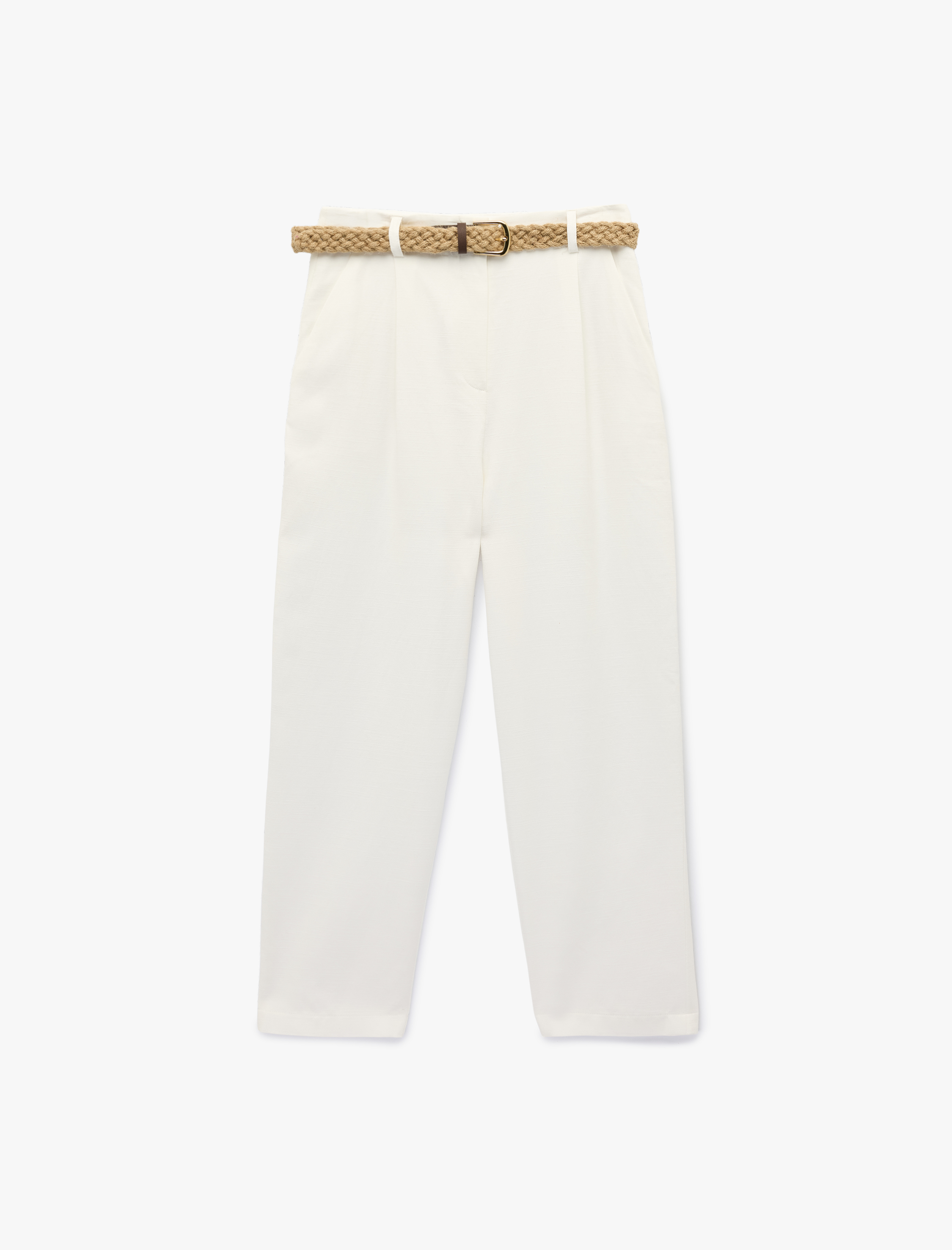   Kemerli Düz Paça Cepli Rahat Kalıp Havuç Pantolon