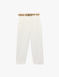 Kemerli Düz Paça Cepli Rahat Kalıp Havuç Pantolon