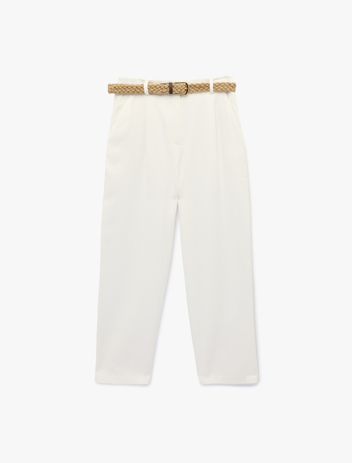  Kemerli Düz Paça Cepli Rahat Kalıp Havuç Pantolon