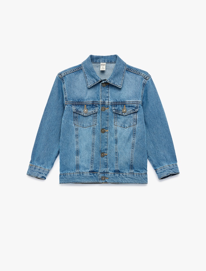 Erkek Çocuk Düğmeli Uzun Kollu Pamuklu Denim Ceket