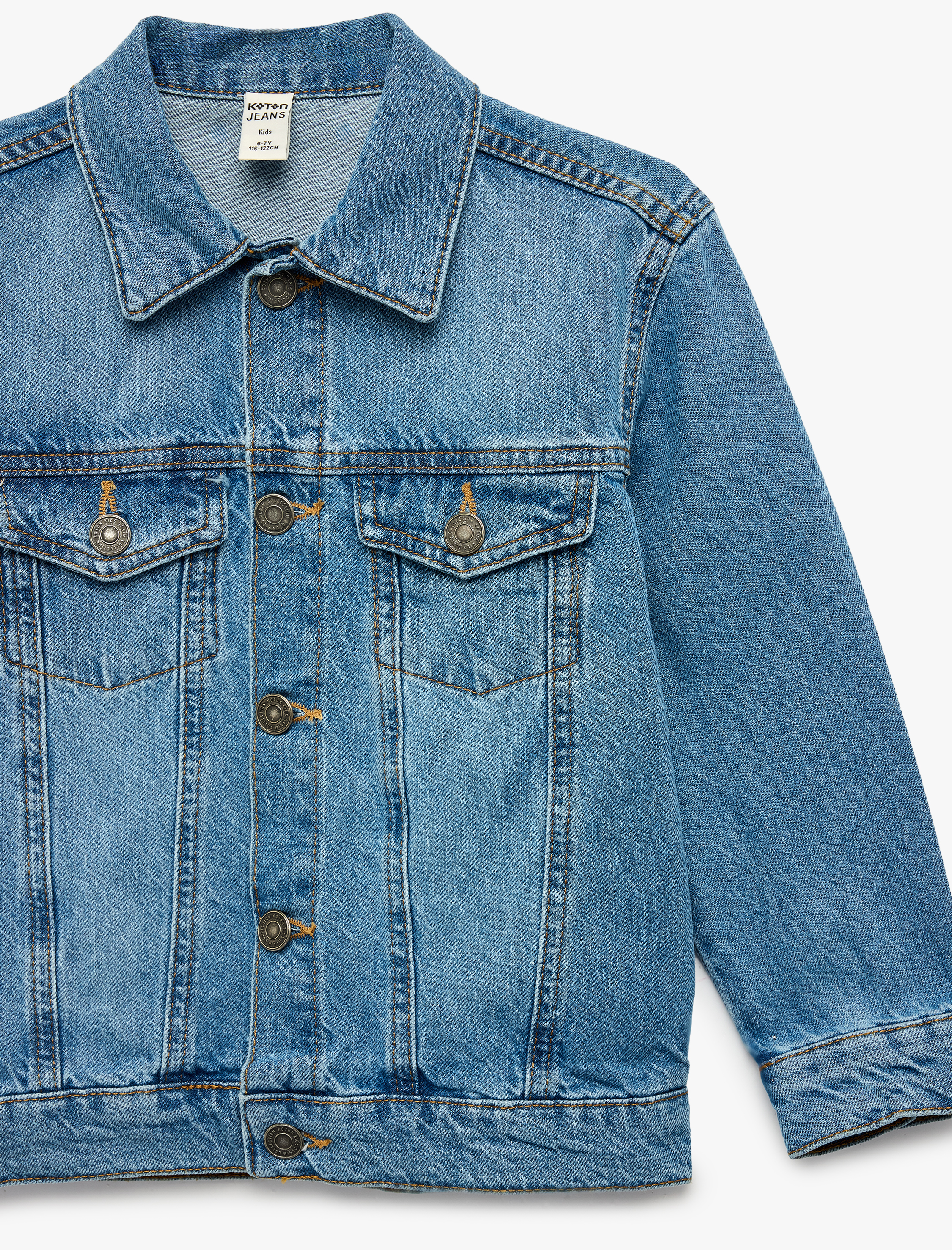  Erkek Çocuk Düğmeli Uzun Kollu Pamuklu Denim Ceket