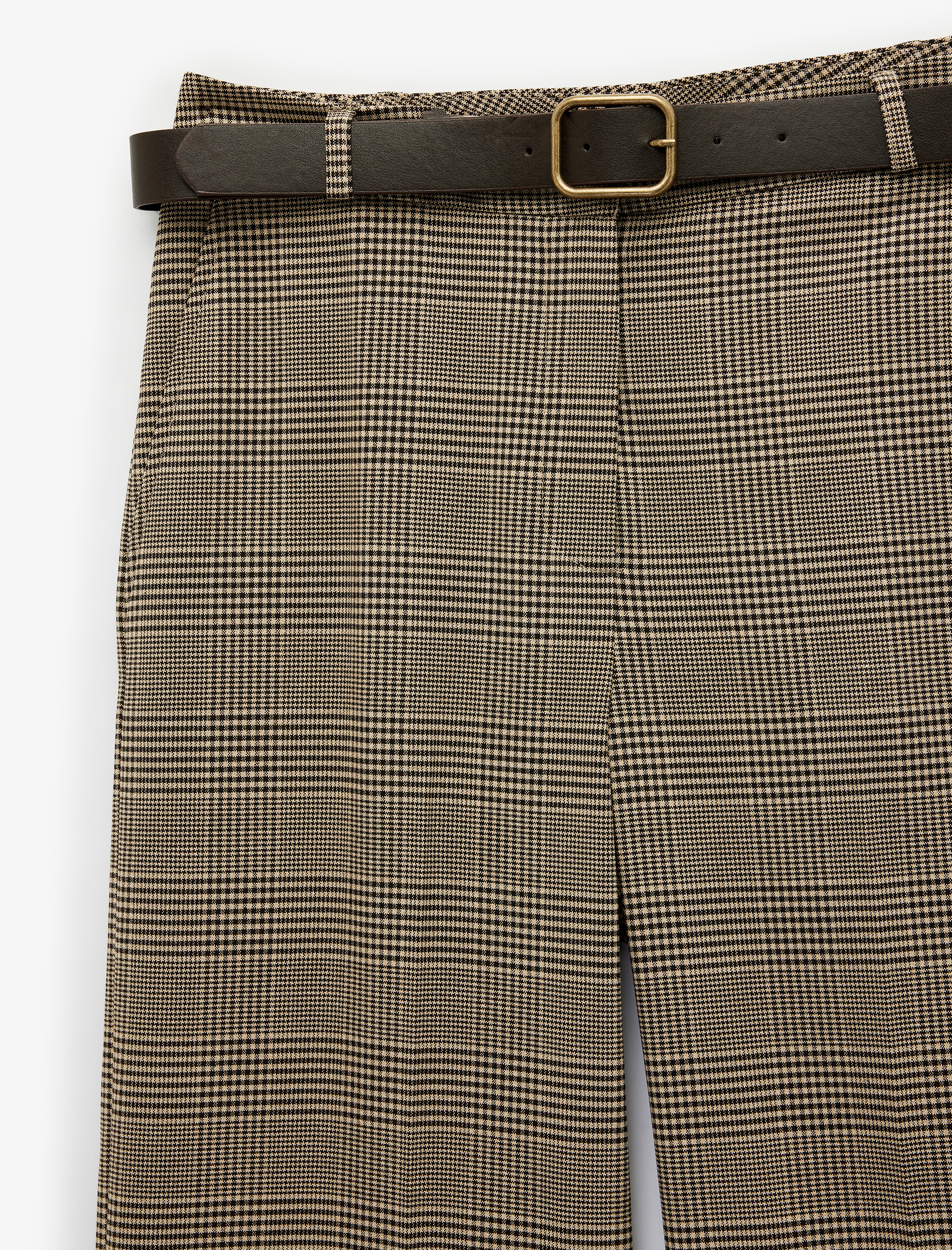   Kemerli Geniş Paça Cepli Kumaş Ekose Pantolon