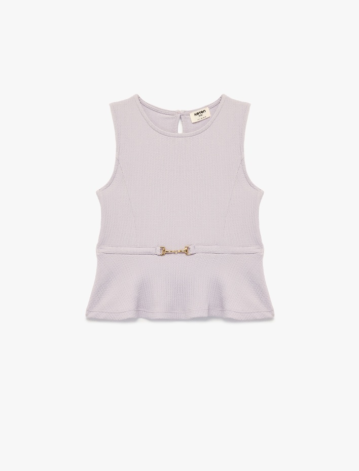 Kız Çocuk Bisiklet Yaka Toka Detaylı Kolsuz Bluz