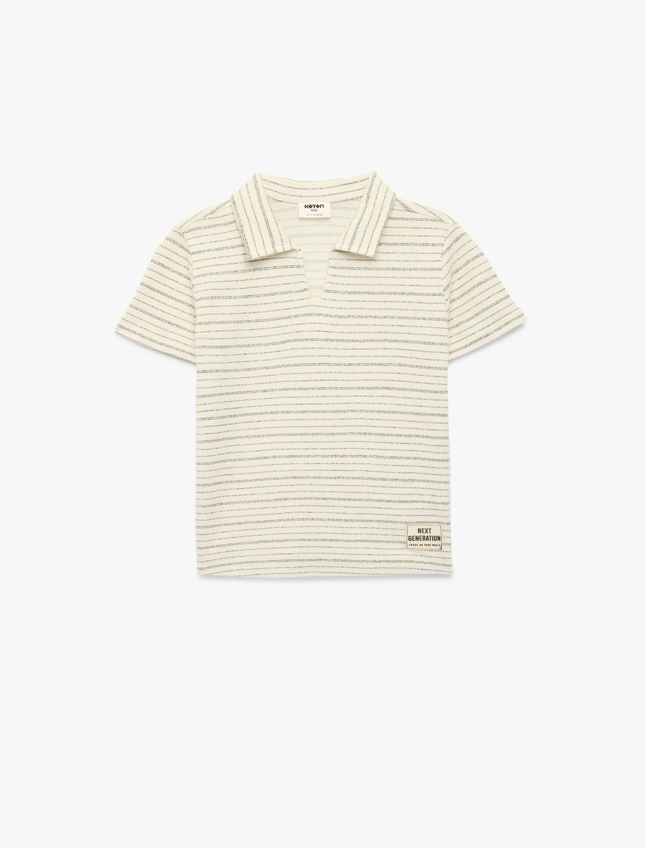 Erkek Çocuk Etiket Detaylı Kısa Kollu Polo V Yaka Çizgili Tişört
