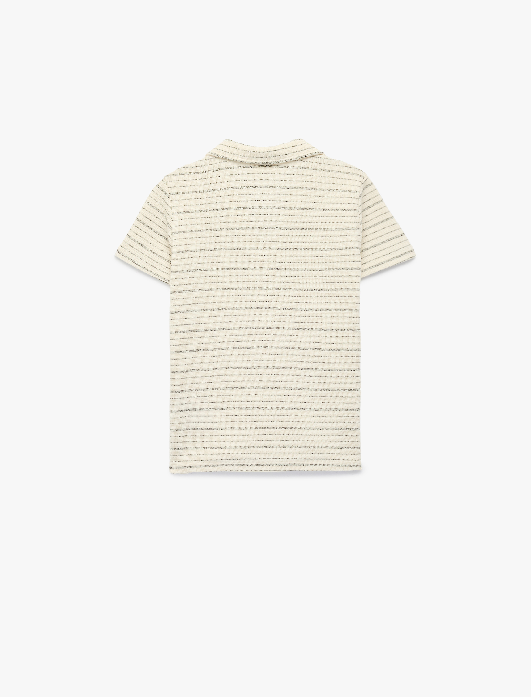  Erkek Çocuk Etiket Detaylı Kısa Kollu Polo V Yaka Çizgili Tişört