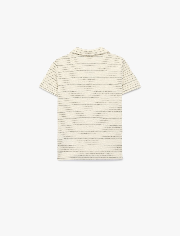 Erkek Çocuk Etiket Detaylı Kısa Kollu Polo V Yaka Çizgili Tişört