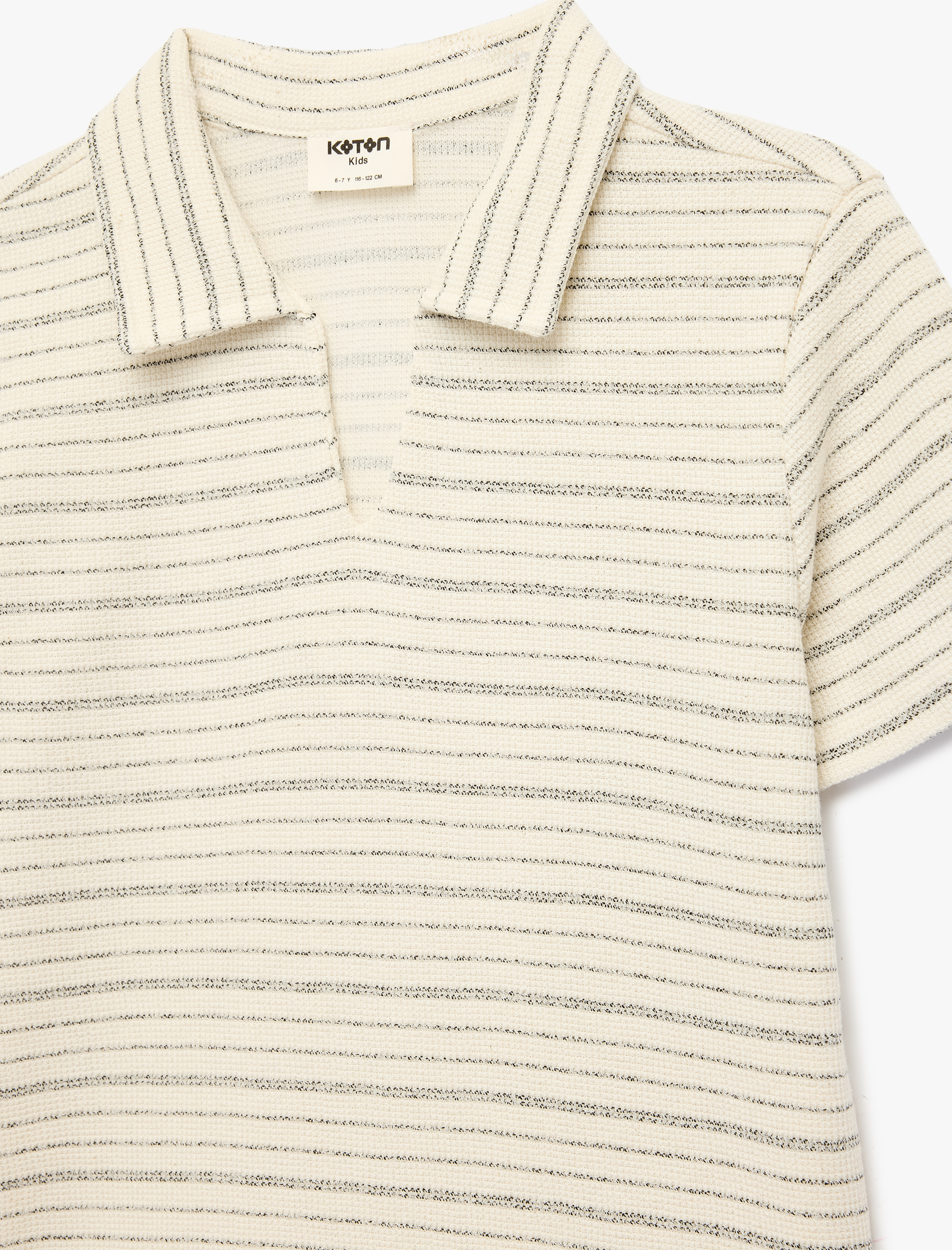  Erkek Çocuk Etiket Detaylı Kısa Kollu Polo V Yaka Çizgili Tişört