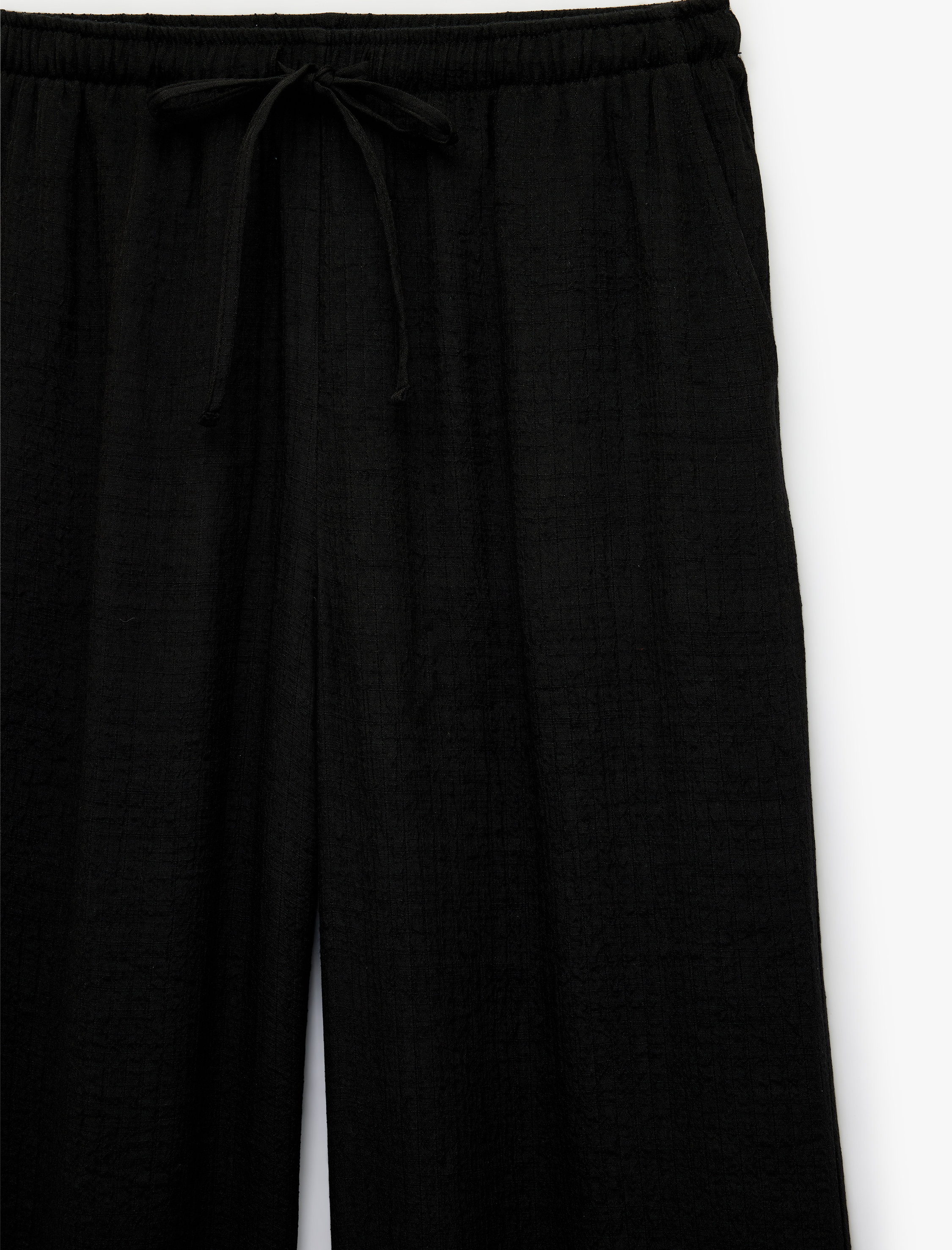   Beli Bağcıklı Cep Detaylı Düz Paça Viskon Karışımlı Pantolon