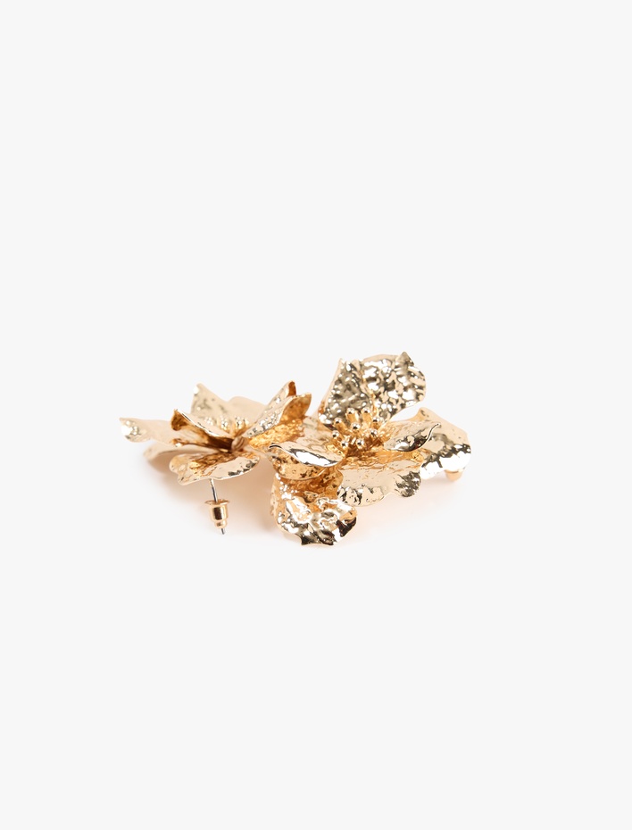 Kadın Büyük Boy Dokulu Çelik Çiçek Küpe